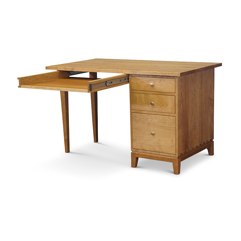 Single-Pedestal-Desk-with-Keyboard-Drawer-in-Cherry Single Pedestal Desk With Keyboard Pullout Open in Cherry
