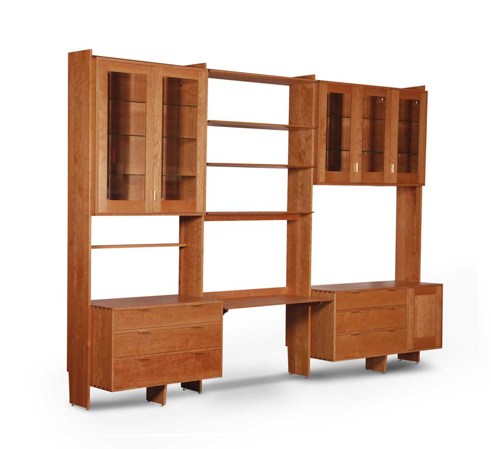 Wall Unit With Central Desk and flanking cabinets