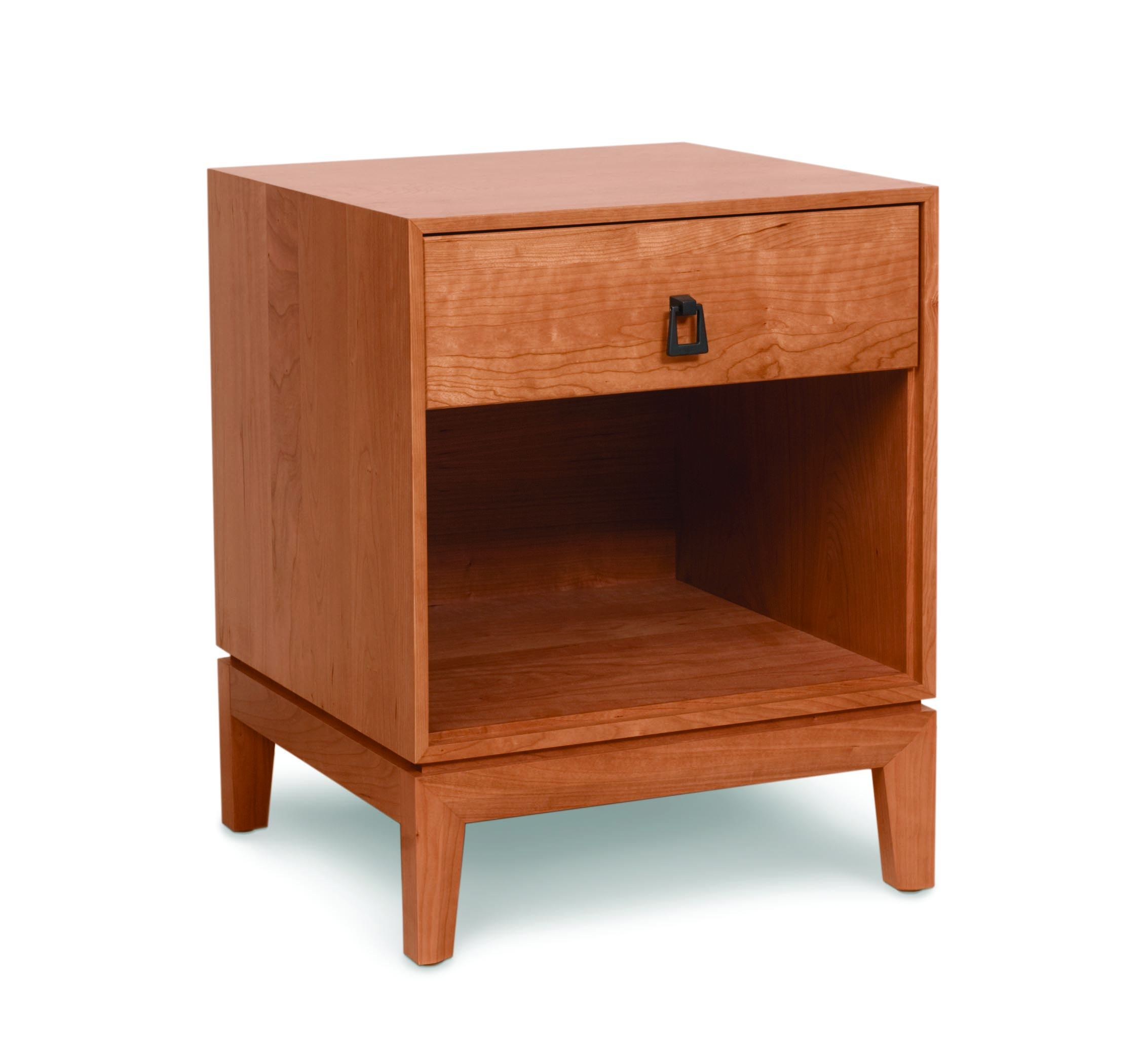 Mansfield 1 Drawer Nightstand in solid cherry with bronze pull angled view