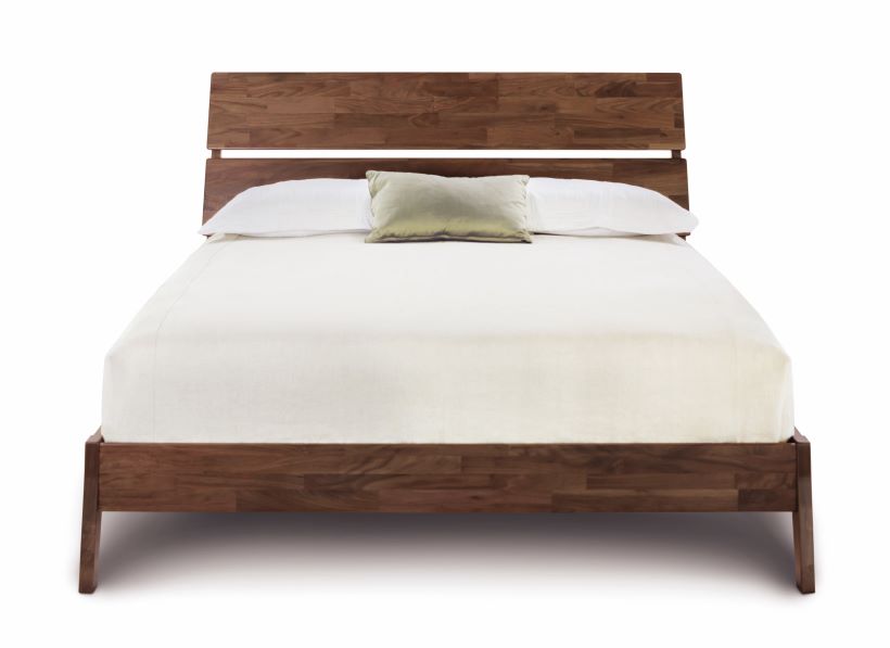 Walnut Bed Platform Bed with Two Horizontal Slat Headboard