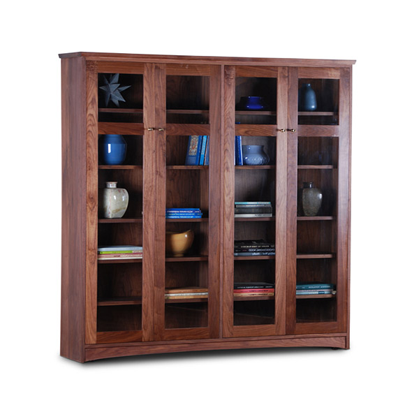 walnut-double-bookcase-with-doors-600 Double Bookcase with Glass Doors