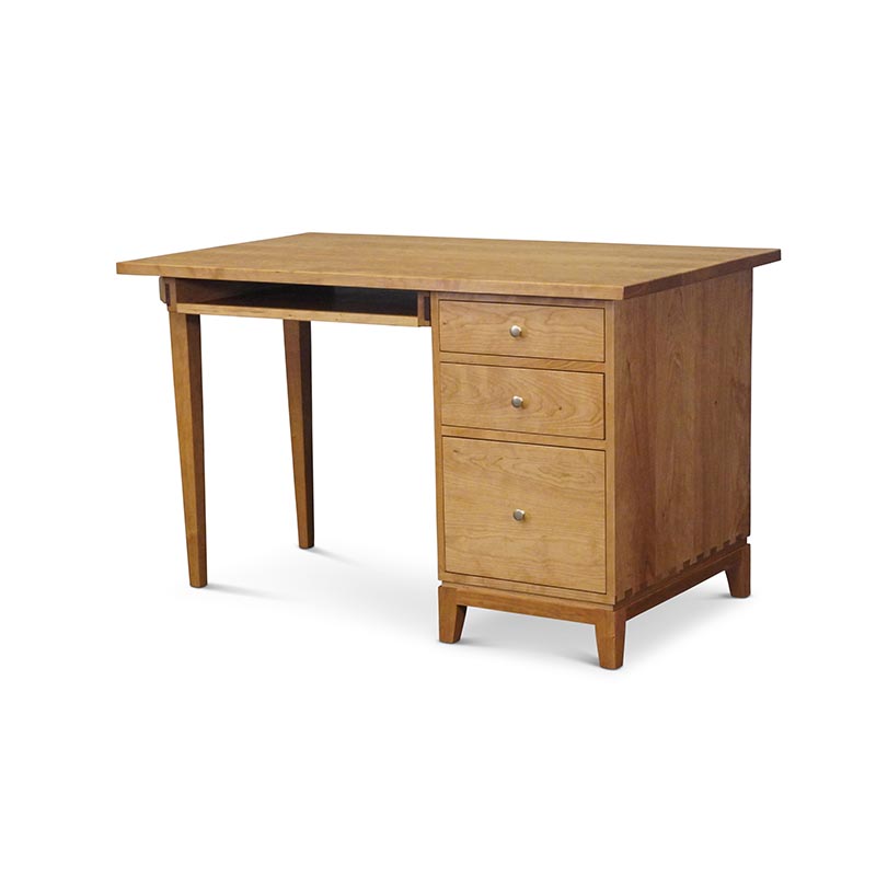 Single Pedestal Desk with Keyboard Drawer Open in Cherry Single Pedestal Desk With Keyboard Pullout in Cherry