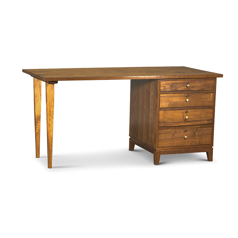 Walnut-Single-Pedestal-Desk-With-Locks Single Pedestal Desk in Walnut with Locking Drawers